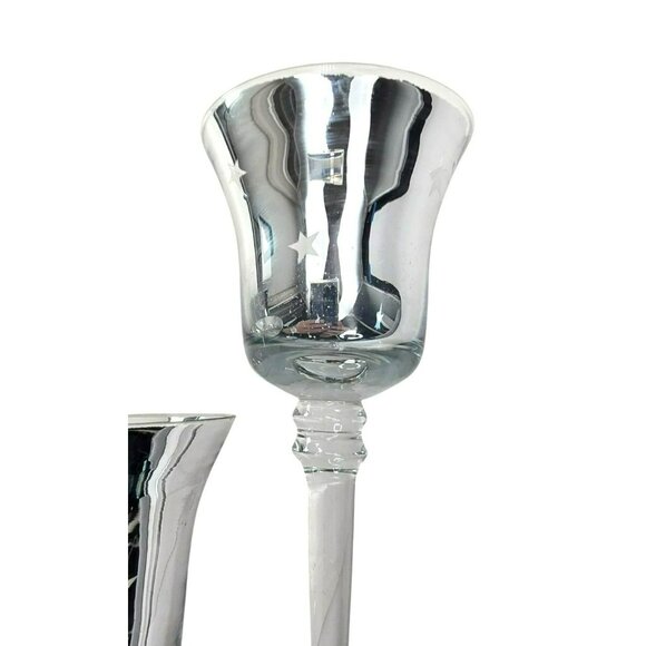 Silver Mercury Glass Candle Holders Stars Motif Varying Heights Set of 3 JJ3805 - Picture 8 of 11